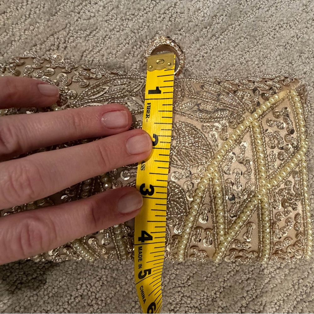 Embellished Beaded Champagne Evening Clutch - Picture 9 of 12